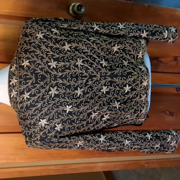 VINTAGE BEADED SILK Bolero jacket - Picture 3 of 10